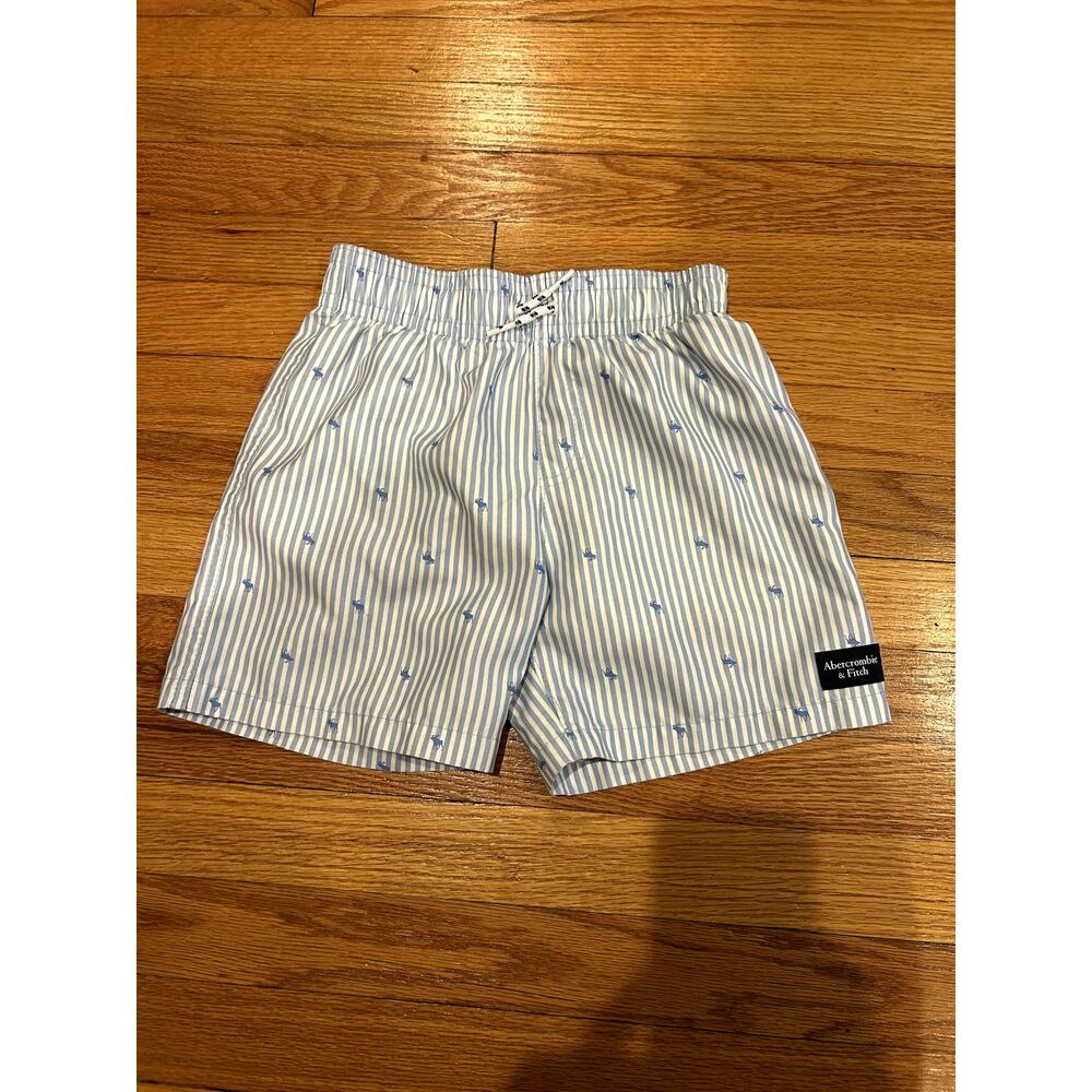 Abercrombie Kids Size 7/8 Swimsuit Bottom White/Blue Vertical Stripe Beach